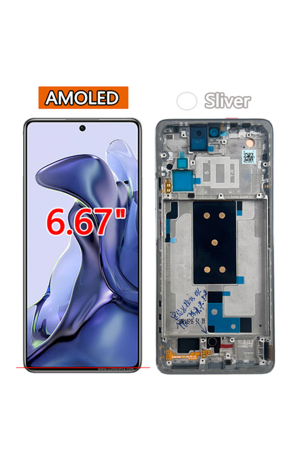 شاشة AMOLED جديدة بإطار فضي مقاس 6.67 بوصة لـ 11T، شاشة LCD مع لوحة لمس رقمية
