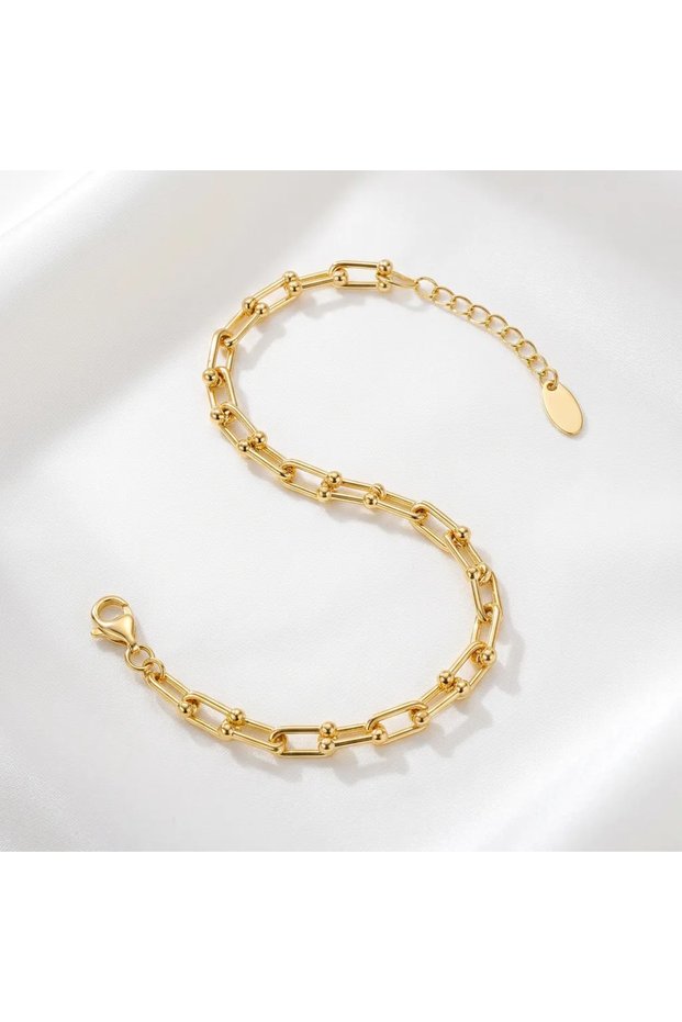 Gold Bead Detailed Chain Bracelet – Adjustable Steel Bracelet