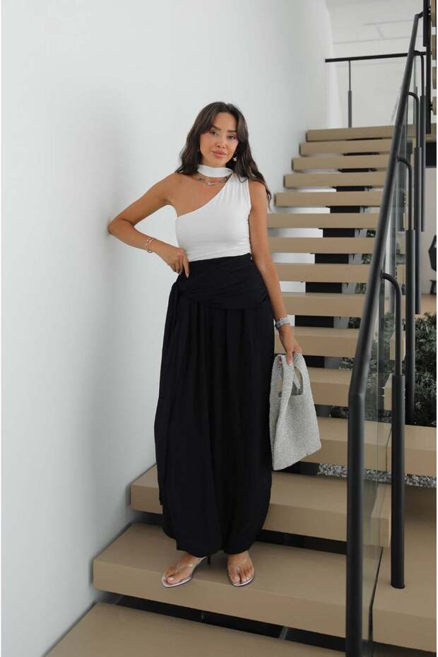 Black Shalwar Trousers with Tie-Up Detail