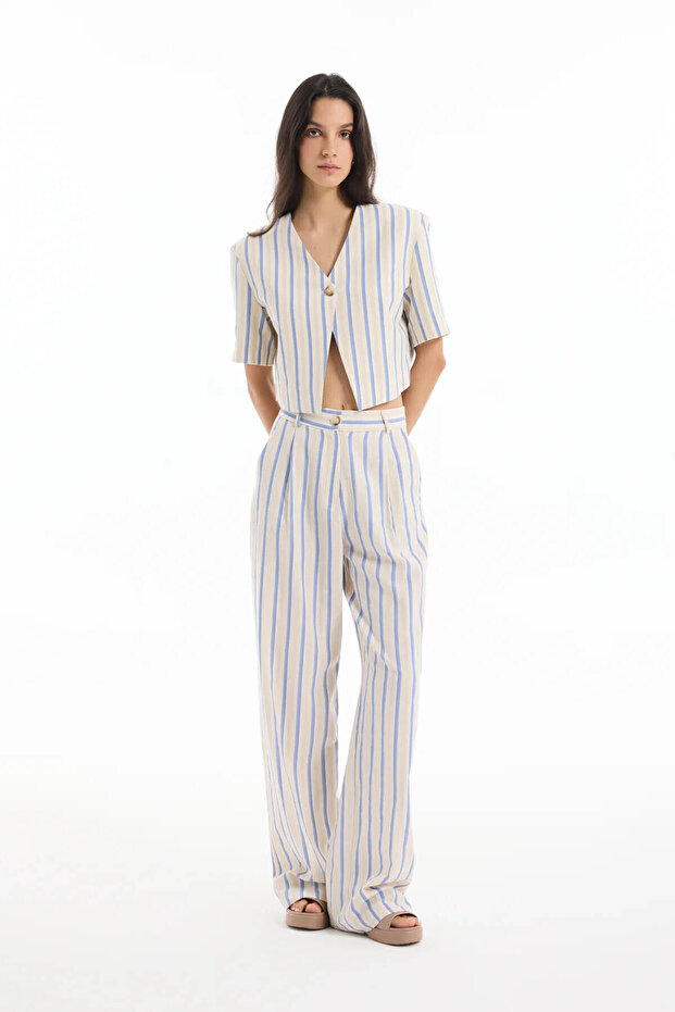 Striped Ecru Women's Trousers Pnt00446