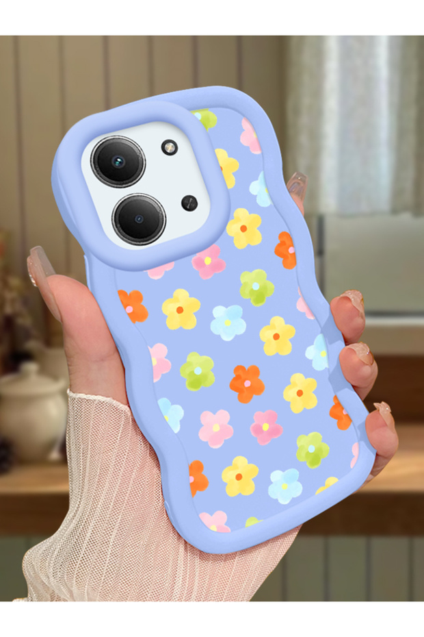 Redmi 15C 4g Compatible Case Camera Protector Blue Silicone Couple Phone Case Floral Pattern