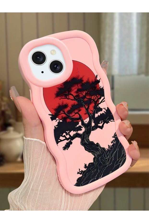 iPhone 14 Compatible Case Camera Protector Pink Silicone Couple Phone Case Tree Pattern