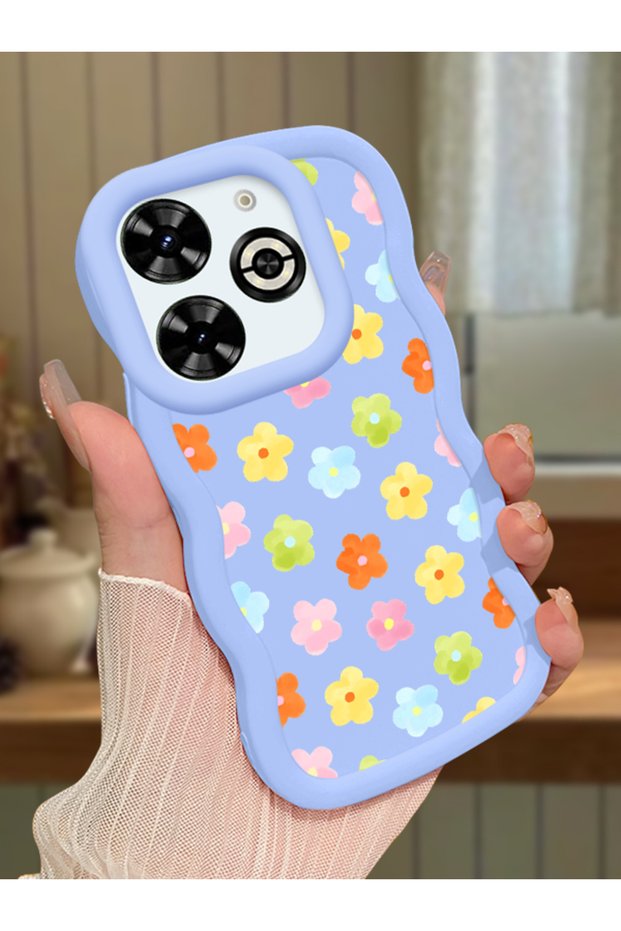 Infinix Smart 8 Plus Compatible Case Camera Protector Blue Silicone Couple Phone Case Floral Pattern
