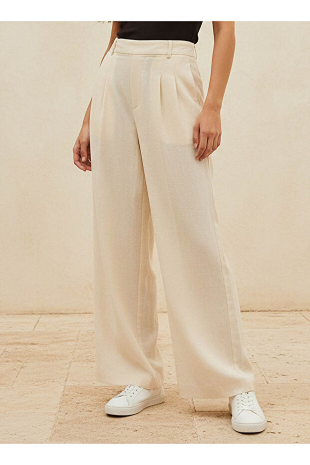 Flexi Waist Linen Blend Wide Leg Trousers