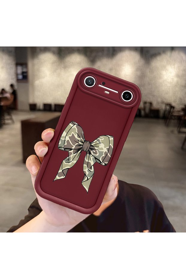 Tecno Spark Slim 5g Compatible Case Camera Protector Claret Red Silicone Couple Phone Case Bow Tie Pattern