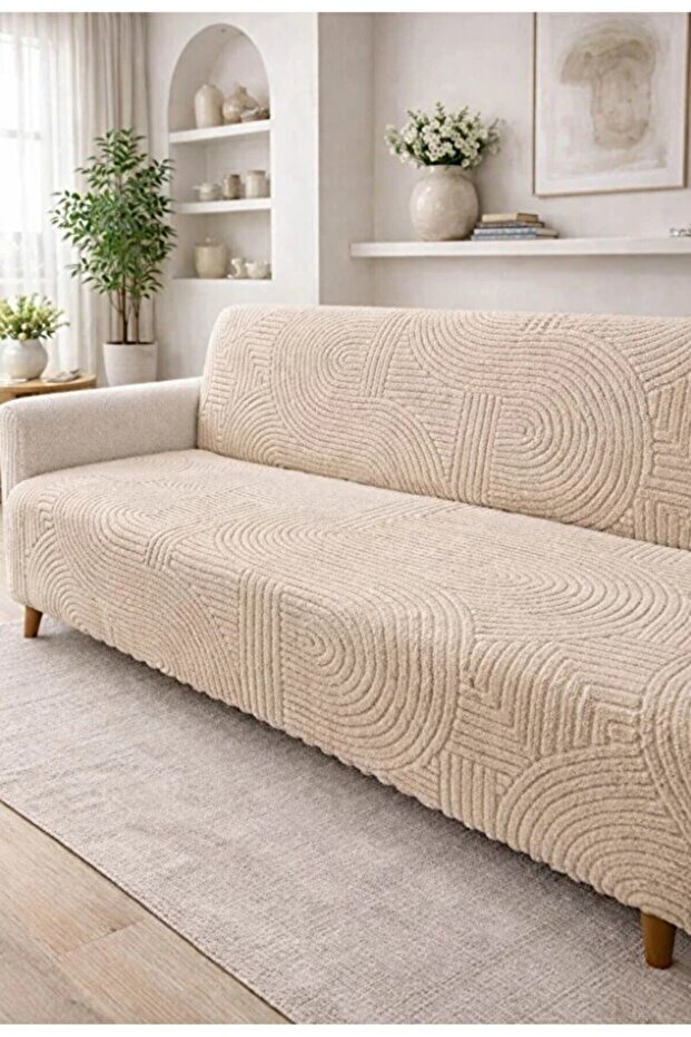 Welsoft Sofa - Sofa Bed Cover 170X210 (1 Piece) Beige Mink Color with Non-Slip Sponge Base