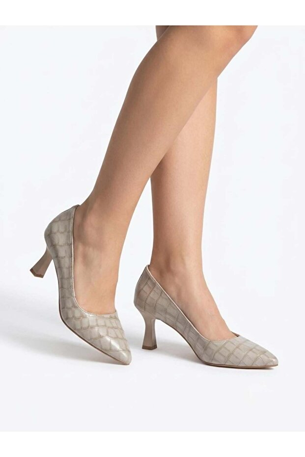 Women's Flora Beige Croco 6 cm Thin Heeled Stiletto