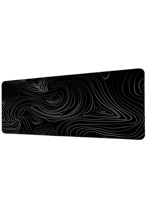 Minimal Black Topographic Lines 40X90 cm Gaming Mousepad Non-Slip Base Large Size Mousepad