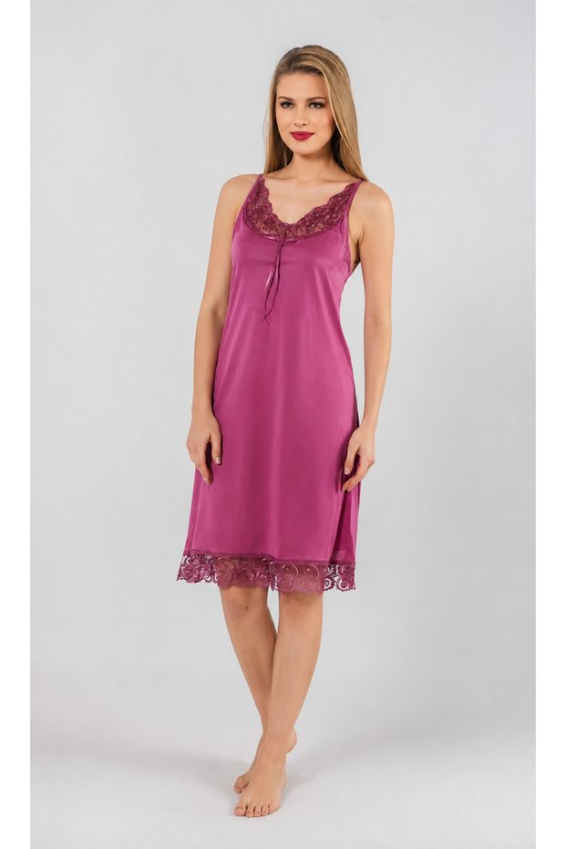 Women's Ring Viscose Guipure Collar Nightgown (Dress) with Straps and Lace Detail, Comfortable Fit