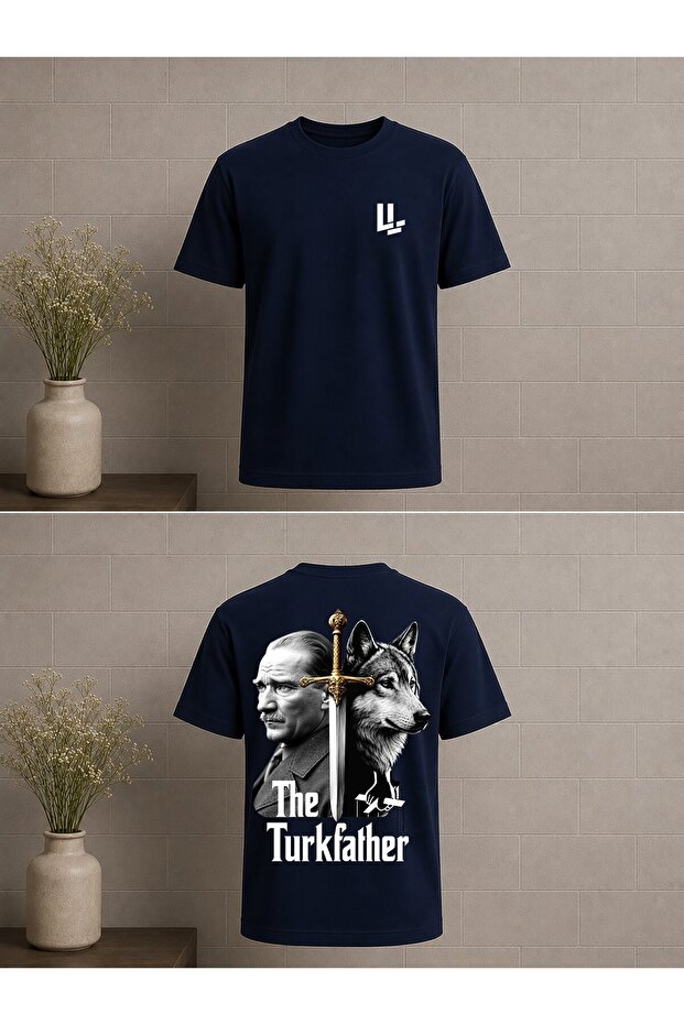 Ataturk Sword and Wolf Design Printed Oversize T-Shirt