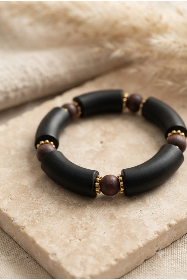 Handmade Black Wooden Bead Detailed Special Design Bracelet