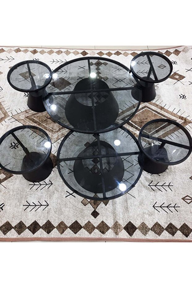 طقم طاولة أرضية 6 قطع زجاج