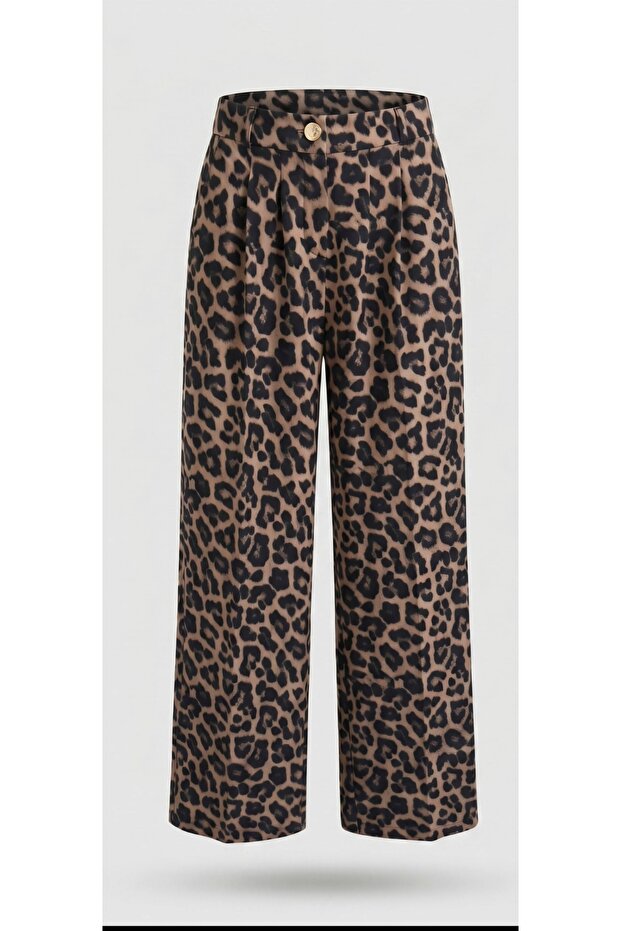 Leopard Back-Waist Elasticated Trousers Lu672**