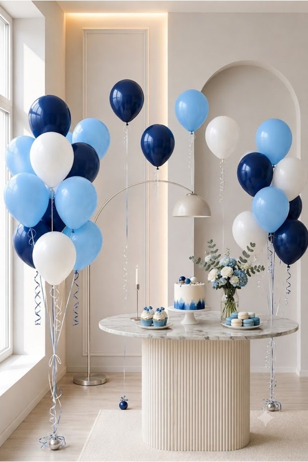 20-Piece Navy Blue Light Blue White Balloon Set 11 Inch Birthday Baby Shower Party Decoration