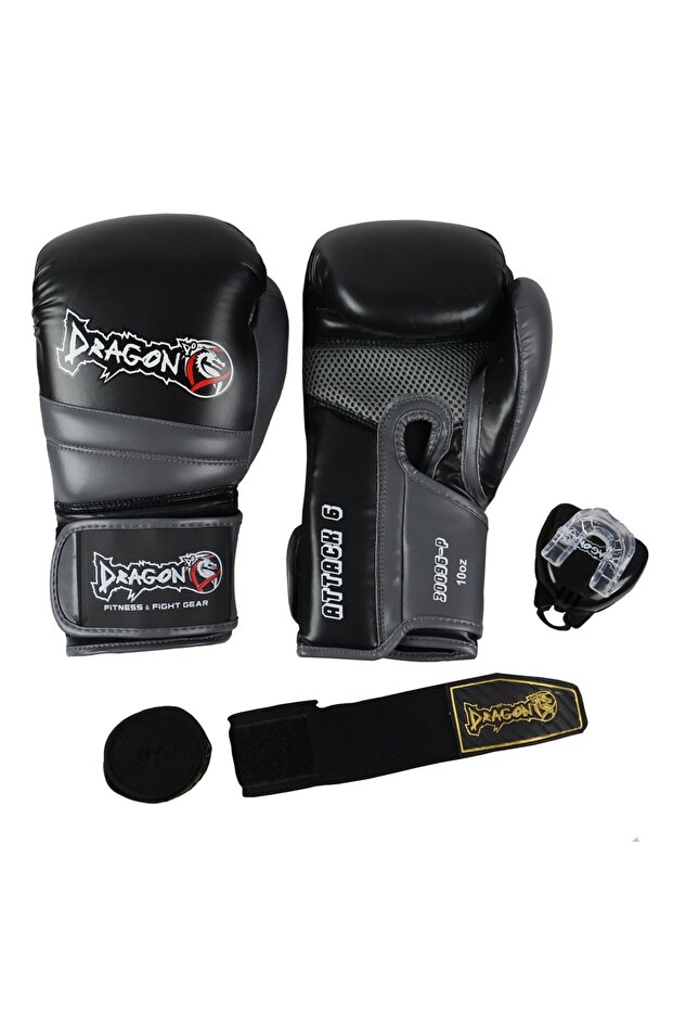 30096-P Attack-6 Boxing Glove Set (Gloves+Bandage+Mouthguard)