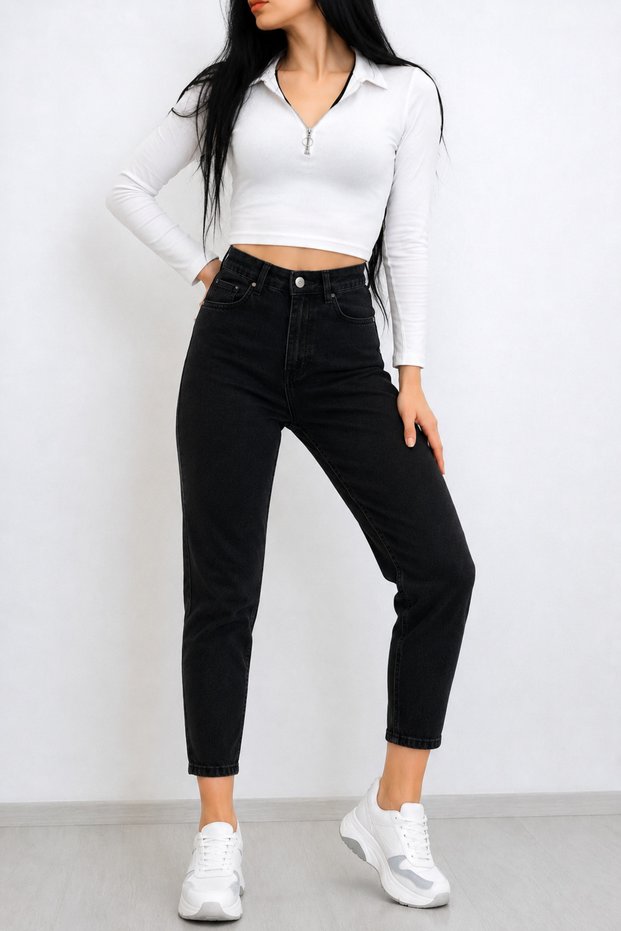 Julia Milano New Season Boyfriend Casual Women's Black High Waist Lycra (2026)