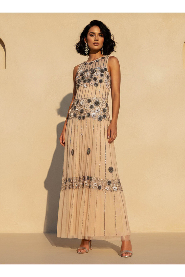 ORNATE CLUSTER FRINGE GOWN