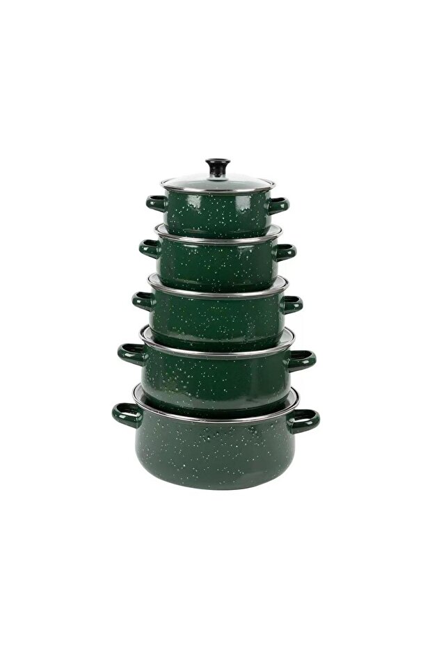 10 PCS Enamel Casserole Set with Lids, Non-Reactive Cookware, 16/18/20/22/24cm, Green