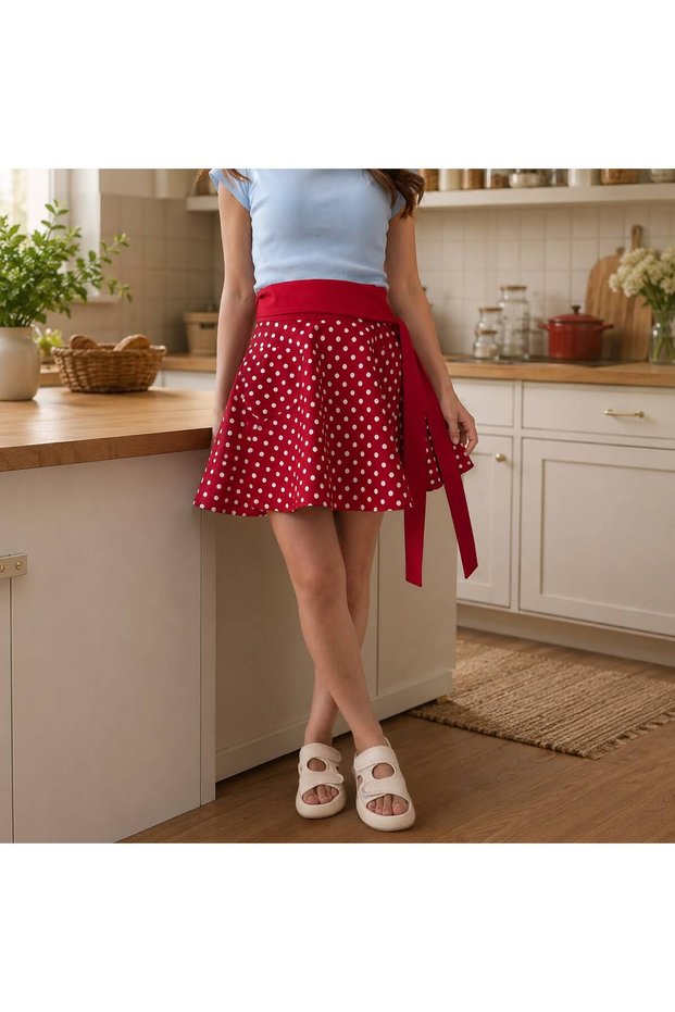 Liquid-Proof Linen Kitchen Apron | Handicrafts | Half Apron | Polka Dot