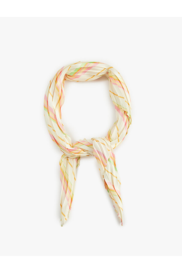 Stripe Patterned Pleated Square Satin Scarf Bandana