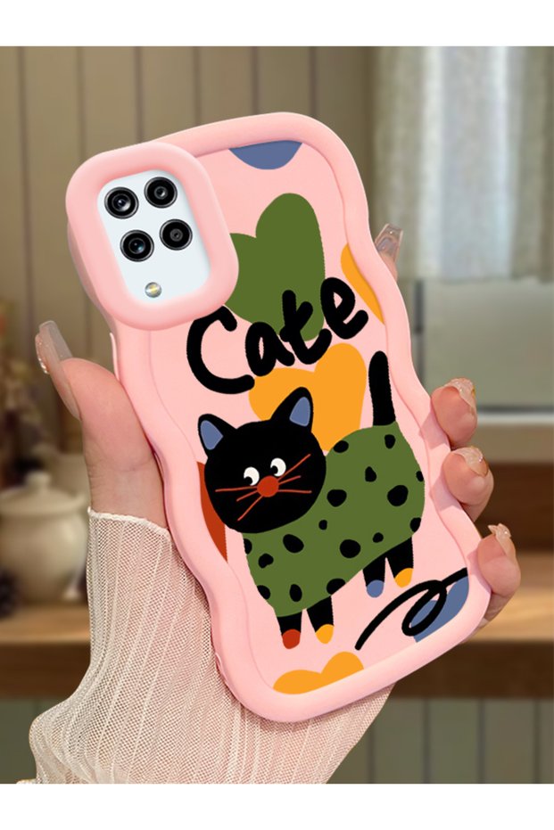 Samsung Galaxy A12 Compatible Case Camera Protector Pink Silicone Couple Phone Case Cat Pattern