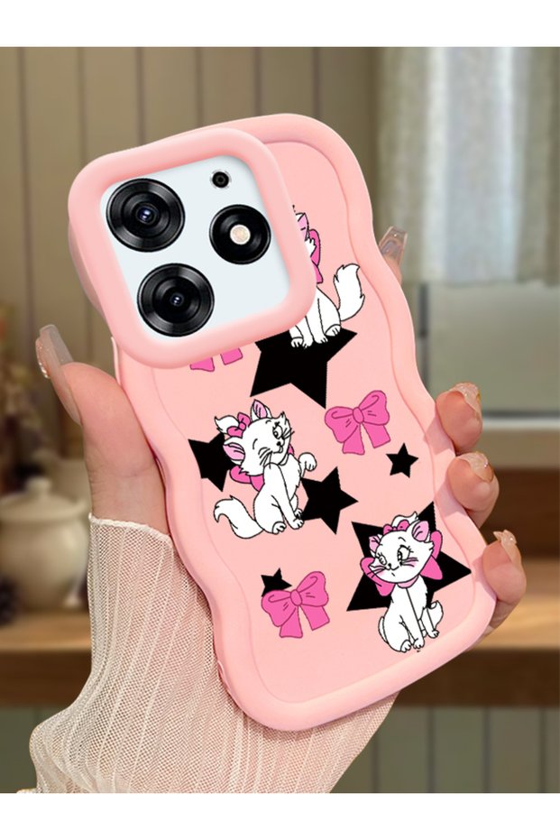 Tecno Spark 10 Pro Compatible Case Camera Protector Pink Silicone Couple Phone Case Character Pattern
