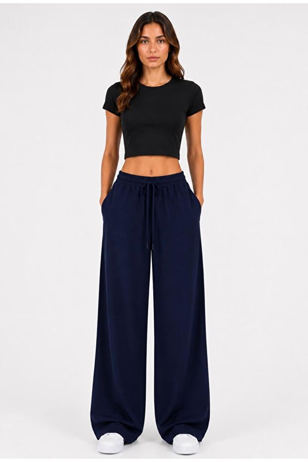 Women's Navy Blue Woven Trousers-P194