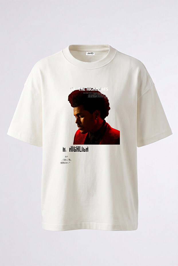 تي شيرت أبيض كبير الحجم مطبوع بتصميم The Weeknd_43