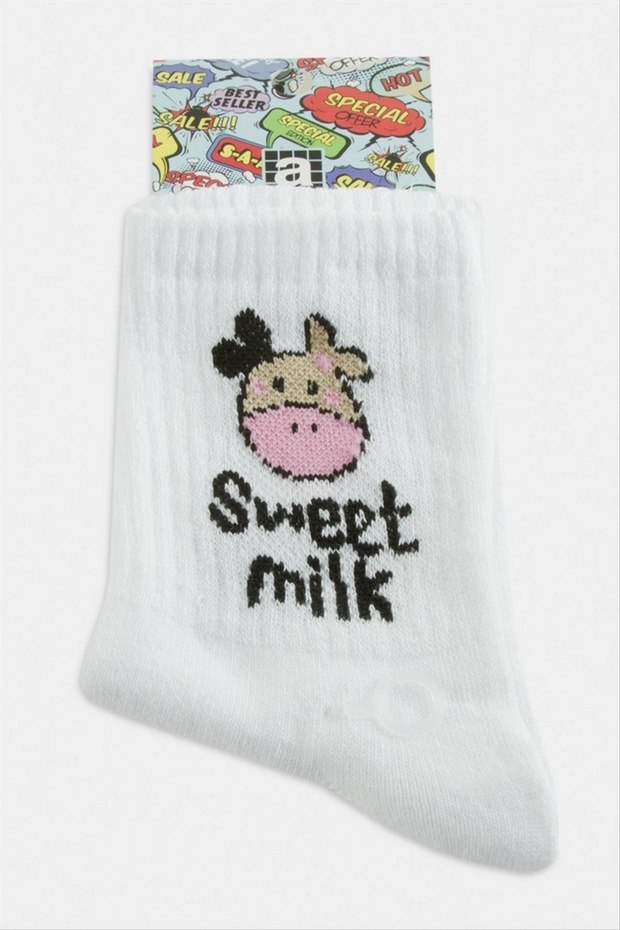 جوارب ILKESTOR Cow College مقاس 8*28 (201128) - أبيض