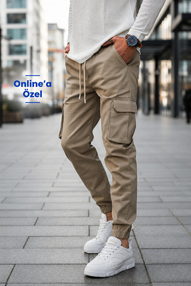 Men's Cargo Pocket Pants Cotton Lycra Side Pocket Trousers