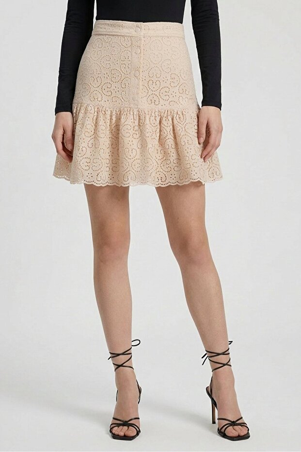 Women Textured Mini Skirts, Beige