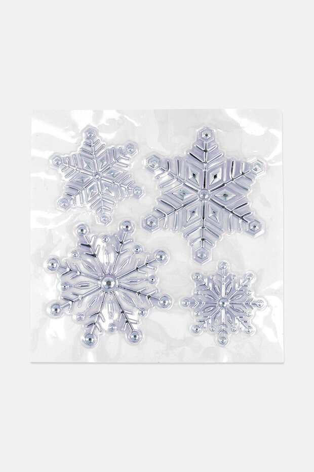 4 Pcs Merry Christmas Window Decoration Flower Sticker, Silver