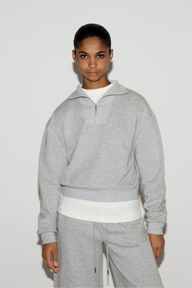 Basic fermuar yakalı sweatshirt