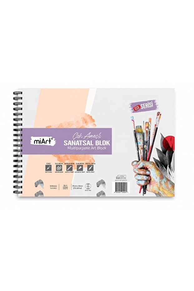 Miart Eco Multi-Purpose Artistic Block Textured Painting Notebook 170 Gr 20+5 Yp with Background Cardboard Msb1703550E