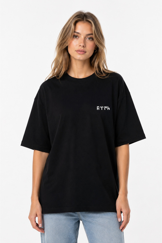 Unisex Women's Men's Turkish Göktürkish Writing Logo Front Printed Oversize Thick Fabric Relaxed Cut T-Shirt