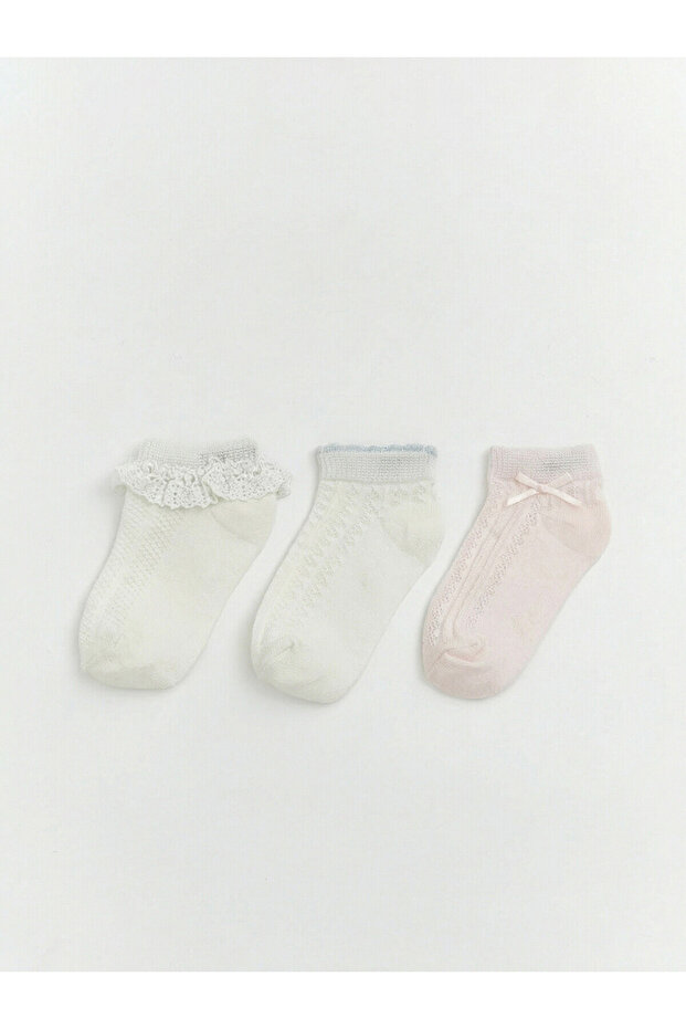 Two Mt Shop Quality Lcw Baby Ecru Plain 3-Pack Baby Girl Booties Socks