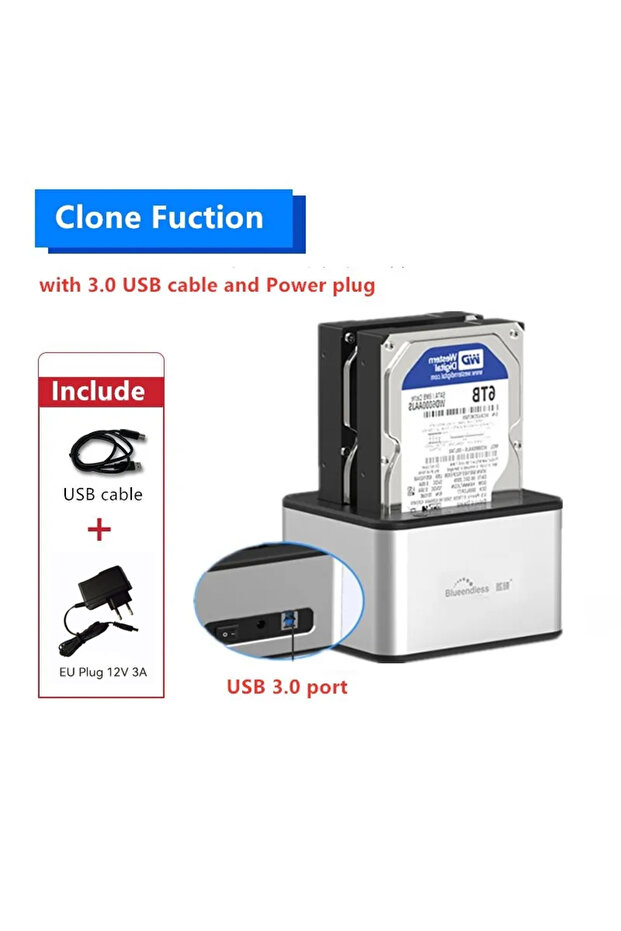 HD07-EU PLUG Blueendless Dual Bay HDD Box Docking Station SSD Case Offline Clone SATA to USB 3.0 Ada