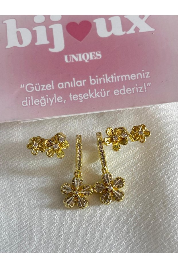 3 Pairs of Flower Figured Steel Women's Earrings