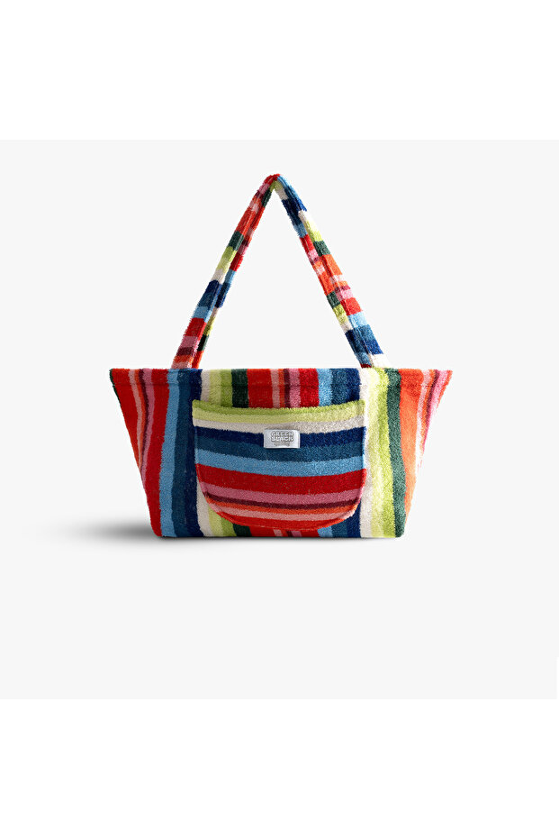 Stripe Red Towel Beach Bag 100% Cotton Colorful