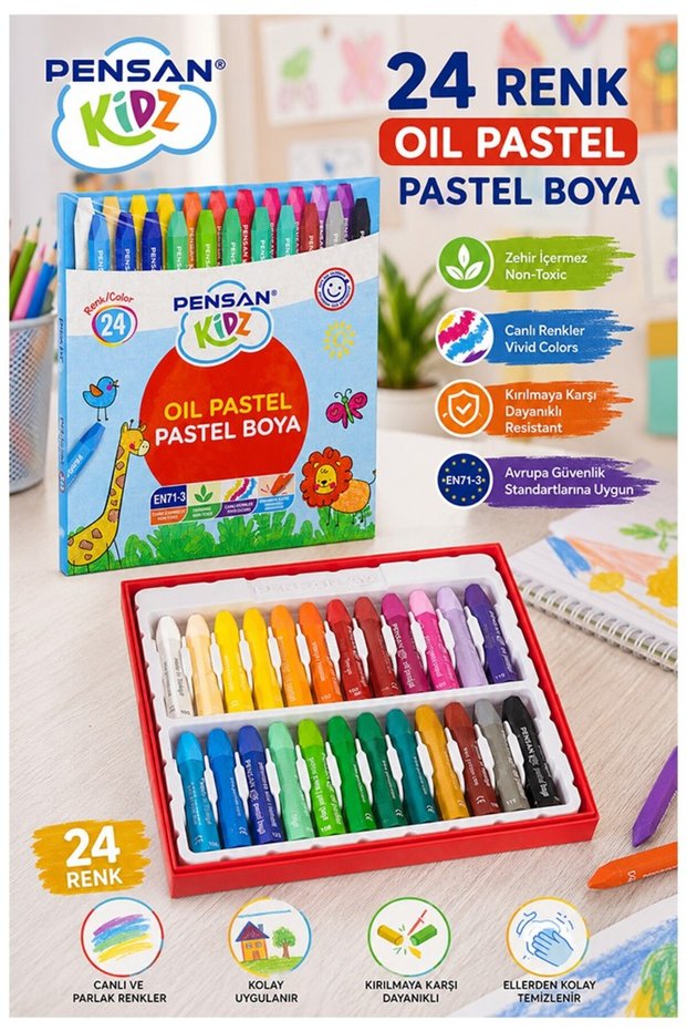 Pastel Crayons 24 Colors 1 Pack Pensan Pastel Crayons 24-Piece Carton Boxed Bright Vibrant and Covering Colors