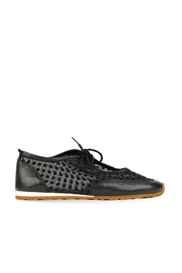Black Leather-Mesh Women's Casual Shoes