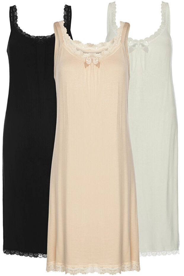 3-Piece Women's Wide Strap Viscose Nightgown 1584