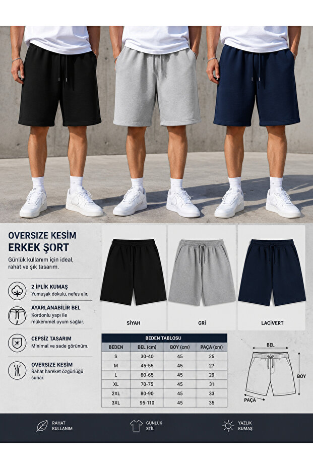3-Pack Men's Shorts (Black-Grey-Navy Blue) Summer Shorts Comfortable and Anti-Sweat