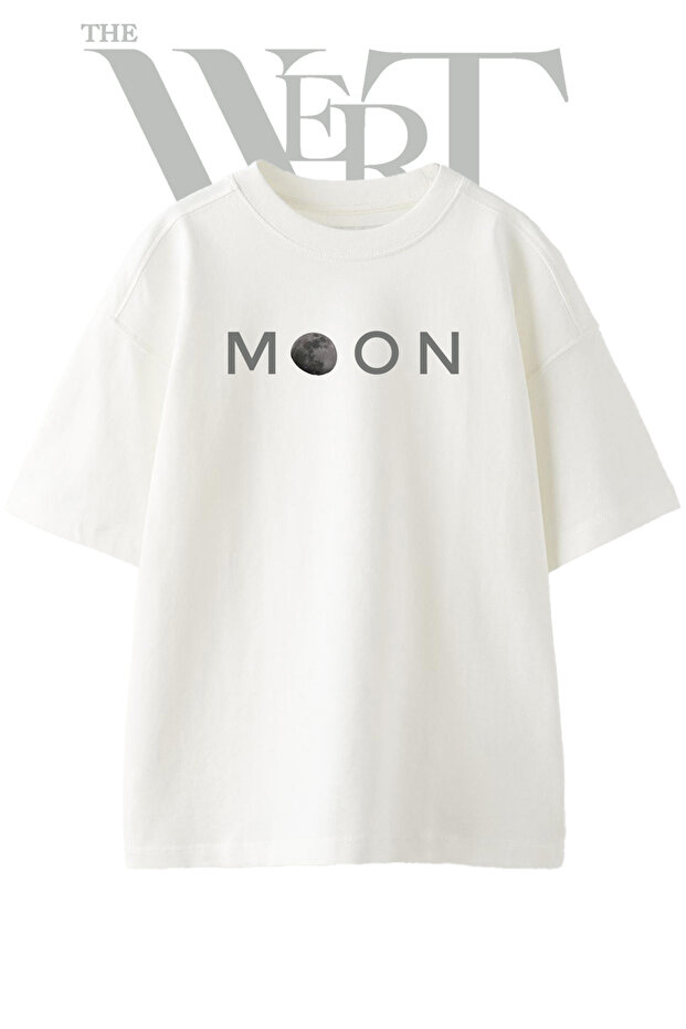 Moon_2 Design Printed Unisex White Oversize T-Shirt