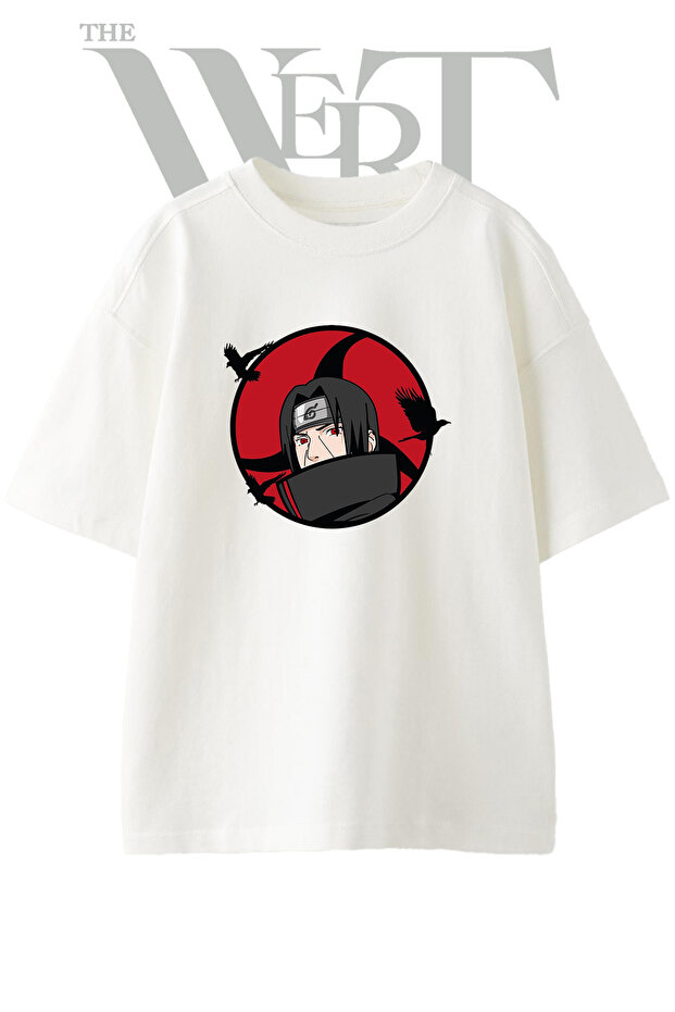 تي شيرت Itachi Uchiha_1 مطبوع بتصميم موحد للجنسين باللون الأبيض مقاس كبير