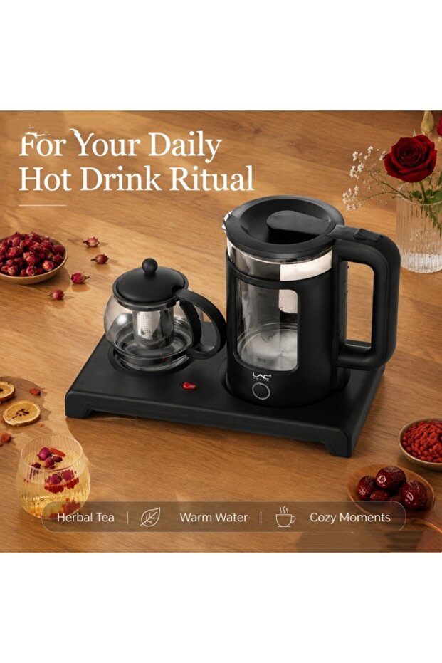 2 in 1 Electric Tea Maker Hot Plate Set, Glass Water Kettle & Small Teapot Infuser, Multifunctional Herbal Tea Warmer Boiler for Home Wellness Drinks