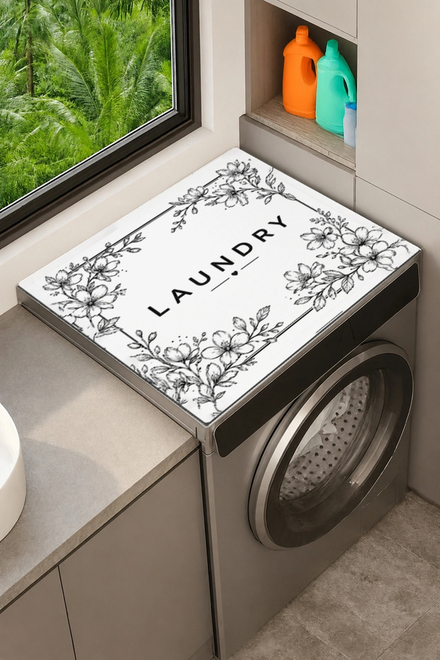 Clothes Dryer Top Organizer Mat Liquid-Proof Cover Floral Laundry