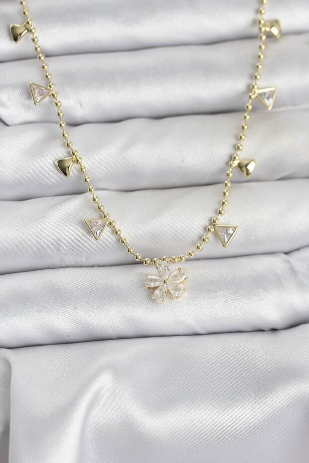 Brass Gold Color Zircon Stone Flower Model Women's Necklace