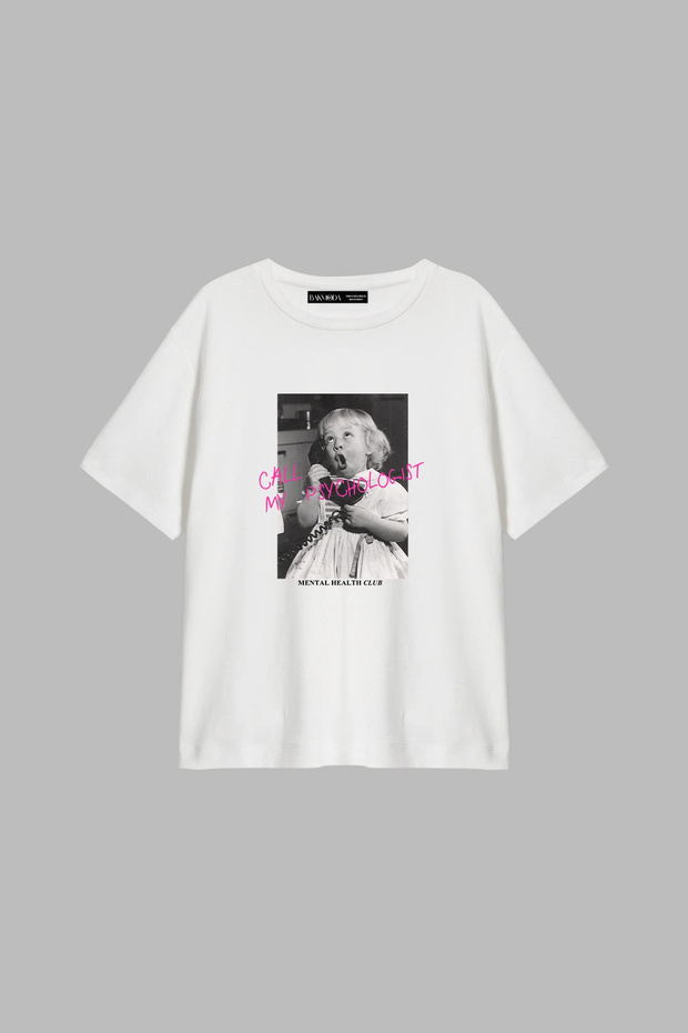 Call My Psychologist Printed Relaxed Fit White Women's Tshirt