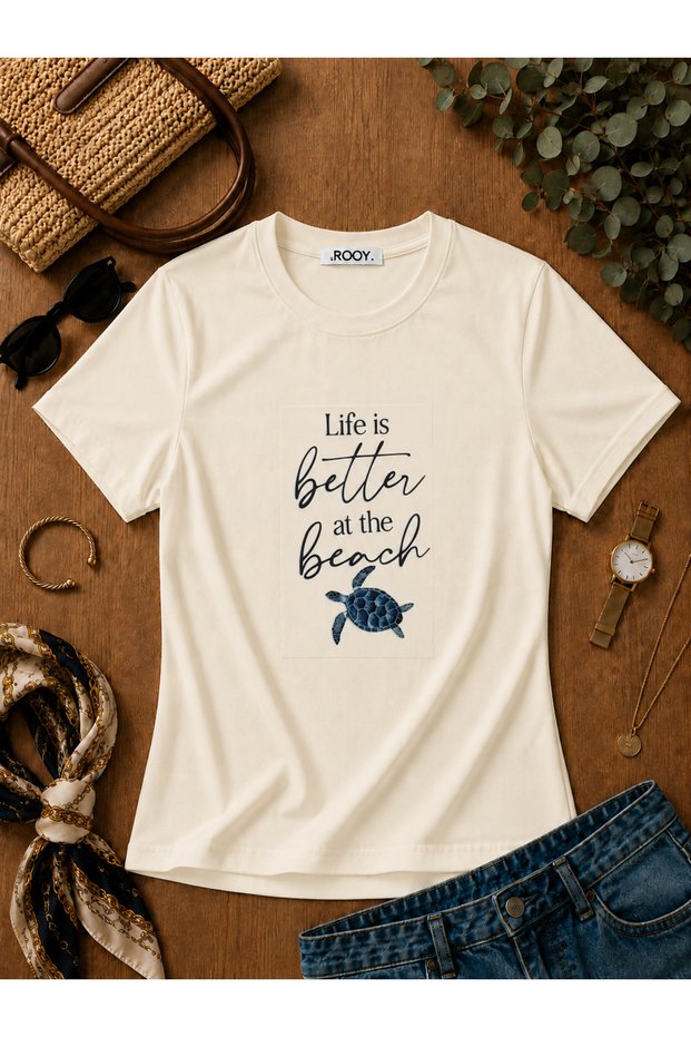Women's Turtle Print Lycra Short Sleeve Body Tee Crop T-Shirt